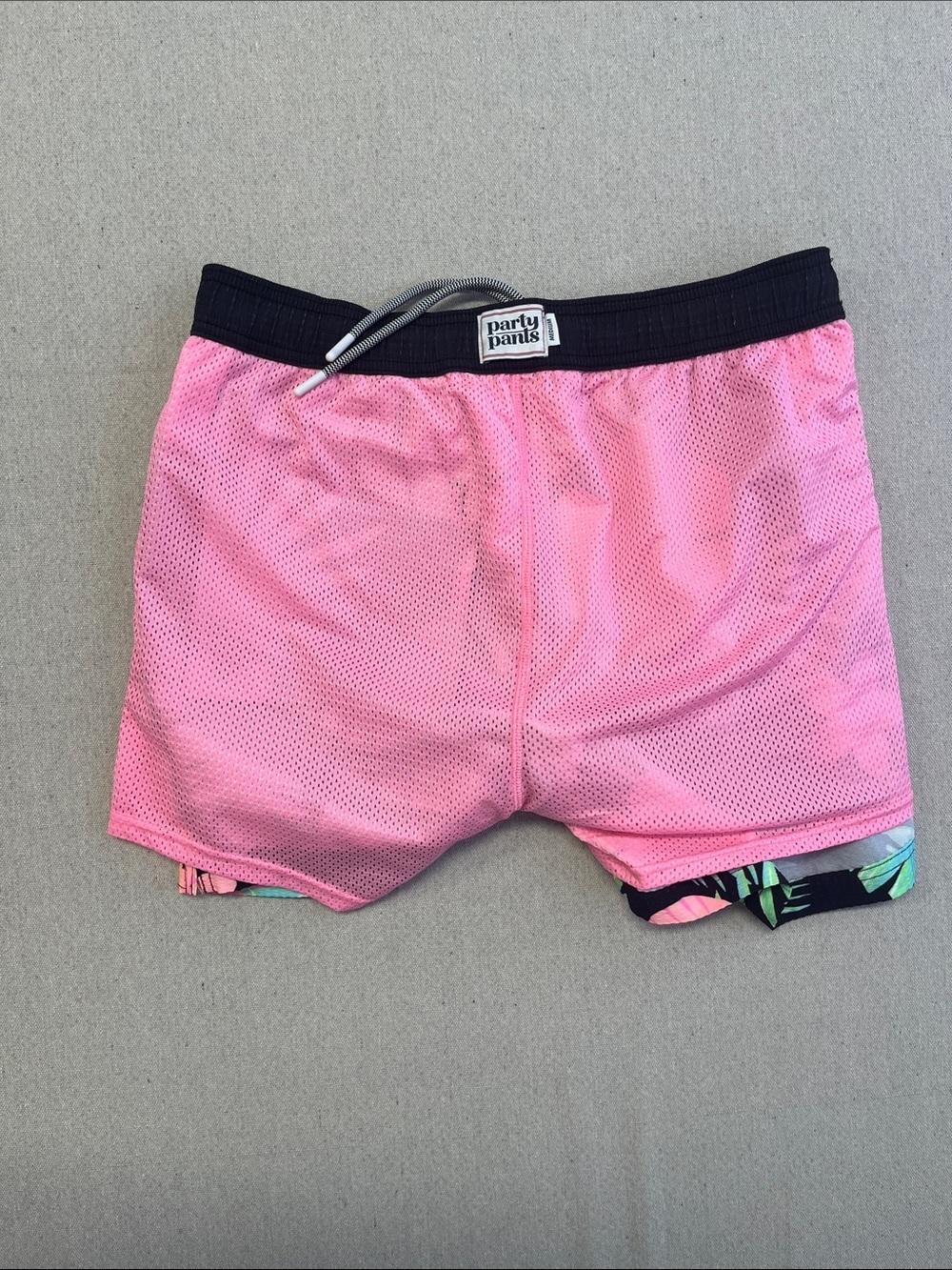 Party Pants Tropical Floral Swim Trunks Black Pink Medium Shorts - Picture 15 of 15